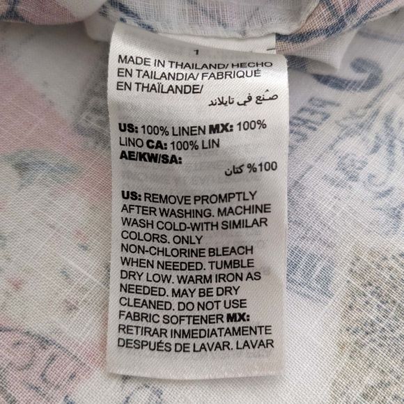 Chicos No Iron 100% Linen Size 1 (8/10) Travel Stamp Button Front Shirt - Picture 6 of 8